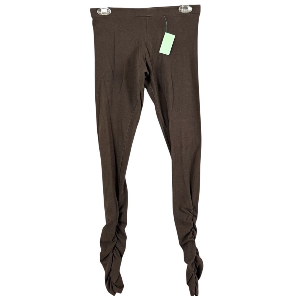 The Pyramid Collection Ruched Stretch Leggings Dark Brown Pull On Sz Small